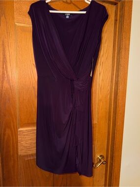 Women’s Purple Dress 16W Gathered Side Sleeveless V-Neck Chaps